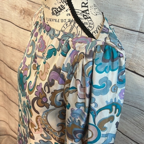 See By Chloe Silk Blouse 3/4 Sleeves Retro Floral Print Paisley Size 2 - Picture 3 of 11